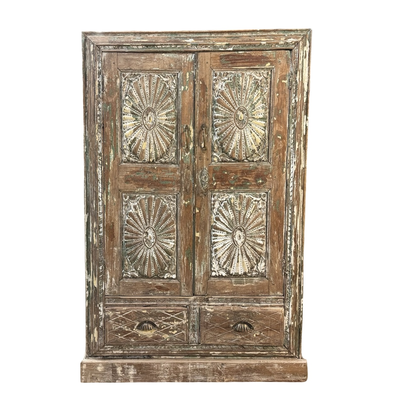 Kast 2deur snijwerk + 2 la bloem motief