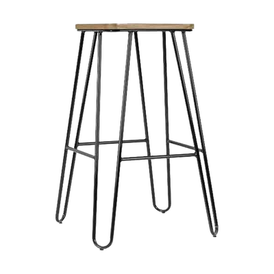 Wire metalen barkruk zwart - met houten zitting - 65 cm