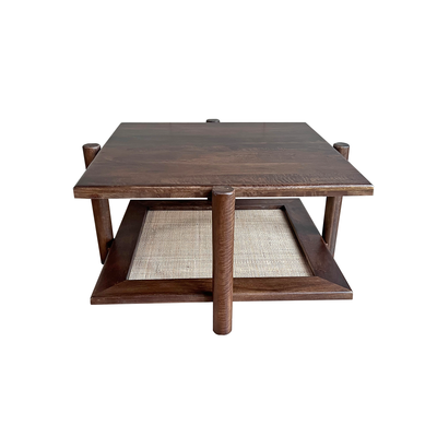 Old Inn wonen Salontafel walnoot met rotan vierkant