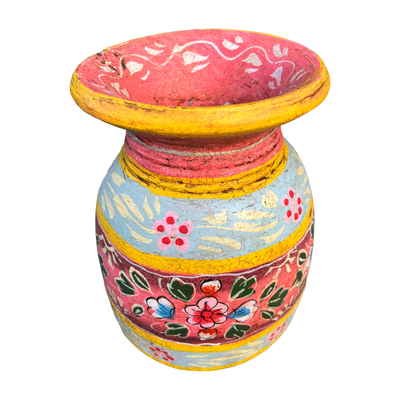 Oude houten pot Handbeschilderd L