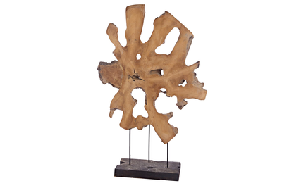 Teakhouten decoratie object op ijzeren voet