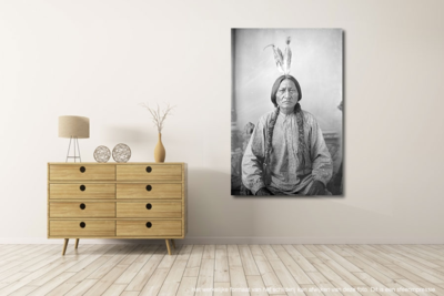 Schilderij alu-art - Indiaan zwart wit op geborsteld aluminium