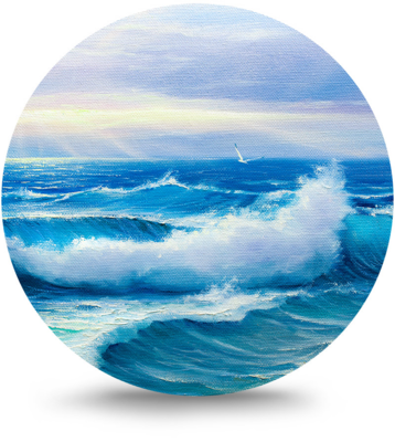 Rond schilderij aluminium Zee en branding