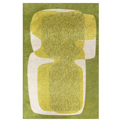 Rechthoekig groen tapijt met abstract patroon en geometrische vormen