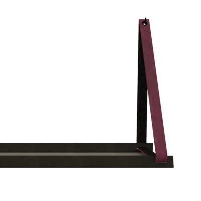 Stalen wandplank 70x20cm - incl. leren plankdragers Stalen wandplank met leren plankdragers - Bordo