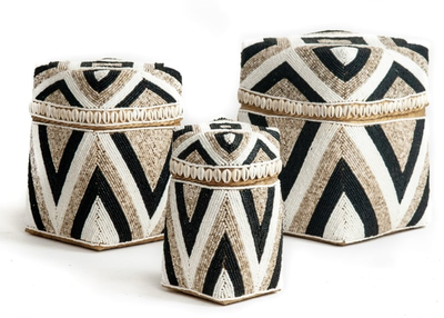 Offermanden hoog kraaltjes / schelpen - set van 3 zwart creme wit