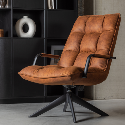 Jouke draaifauteuil met armleuning leerlook cognac [fsc]