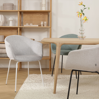 Eetkamerstoel Nora-Otis gestoffeerd - wit onderstel - met armleuningen