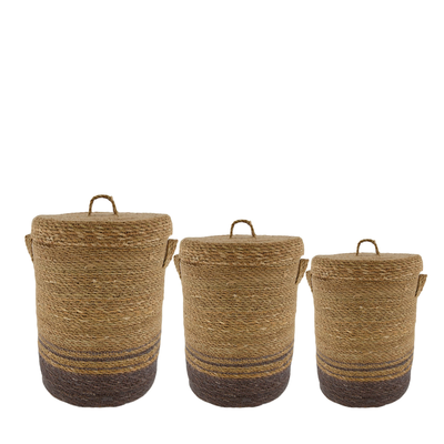 Manden met deksel en handvat ( set van 3 stuks )
