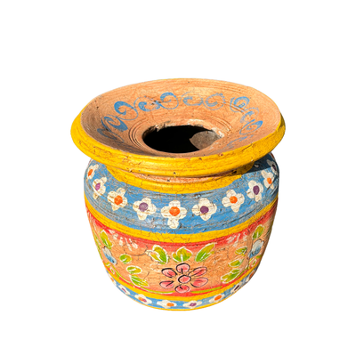 Oude houten pot Handbeschilderd L
