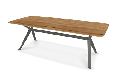 They & Me eettafel Chat – bootsvorm – eiken rustiek lak – RAL7022 ombergrijs