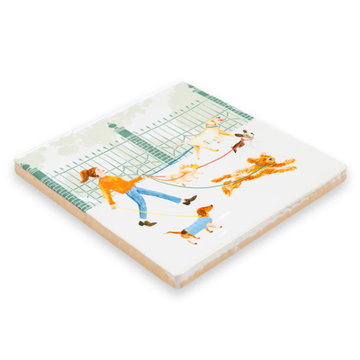 StoryTiles wandtegel Who let the dog out?