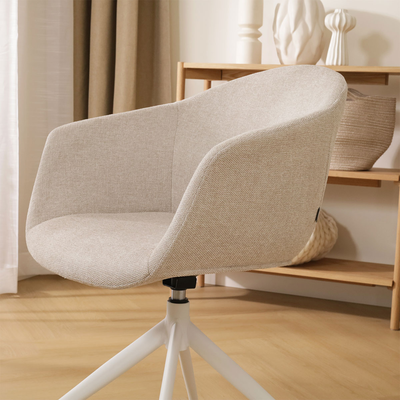 Draaibare eetkamerstoel Nola-Otis gestoffeerd - wit onderstel - met armleuningen