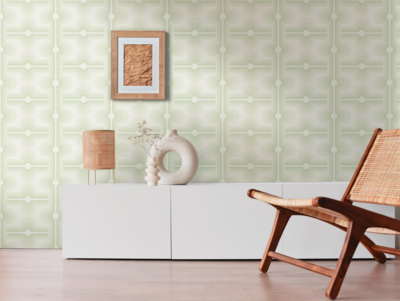 Vliesbehang retro patroon in de kleur vaalgroen - groen, crème