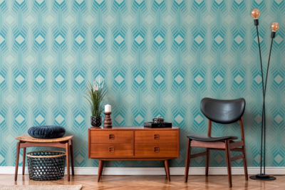 Vliesbehang ruitpatroon – blauw, lichtblauw, turquoise