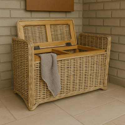 Rieten Bankje met opbergruimte