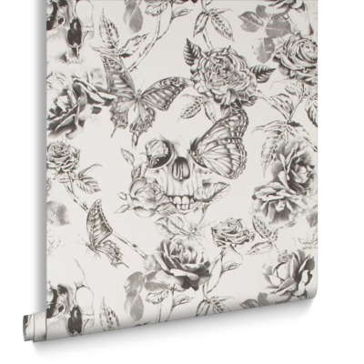 Graham &amp; Brown  vliesbehang  Skull Roses  Zwart/Wit