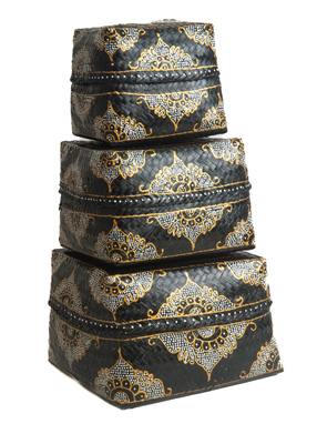 Dozen/Manden bamboe zwart/goud/wit - set van 3