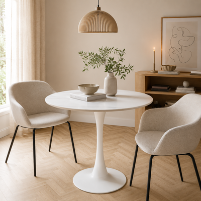 Marly ronde eettafel keramiek wit - Ø90x75 cm