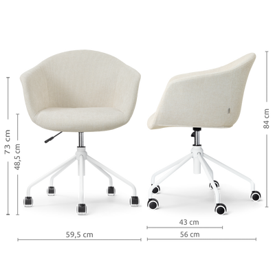 Nout-Otis bureaustoel wit onderstel - Gestoffeerde zitting met armleuningen