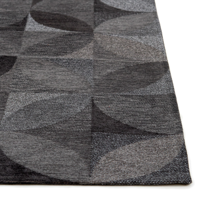 Grijs en zwart Rondo grafisch vloerkleed met abstract bladermotief