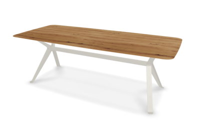 They &amp; Me eettafel Chat – bootsvorm – eiken rustiek lak – RAL9010 zuiverwit