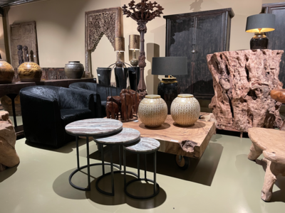Bijzettafel rond Steen marmer blad - set van 3