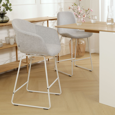 Barkruk Nino-Otis gestoffeerd wit onderstel met armleuningen (zithoogte 65 cm)