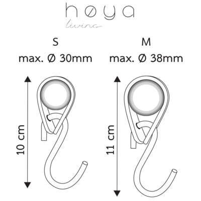 S-haakje Zwart + leren hanger - Maat S - set van 4