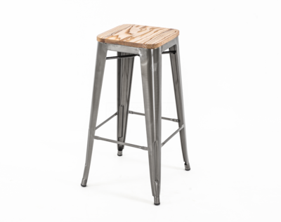 Metalen barkruk Café met houten zitting (zithoogte 77 cm)