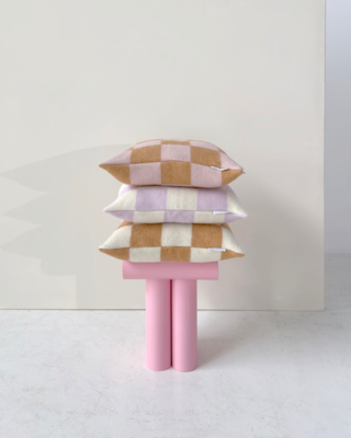 Maison Deux kussenhoes Checkerboard Lila Wit