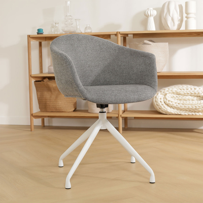Draaibare eetkamerstoel Nola-Otis gestoffeerd - wit onderstel - met armleuningen