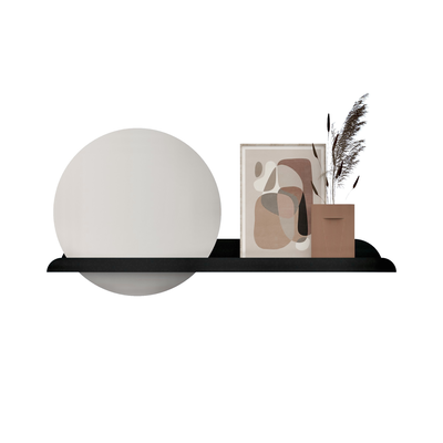 LIMA 60 | Smalle stalen wandplank met spiegel ø30cm