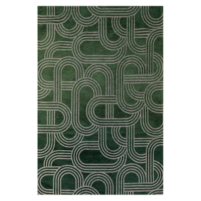 Vloerkleed Disco groen met geometrische lijnen en cirkels