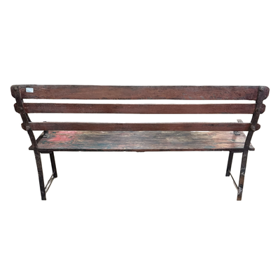 bank ijzer houten zitting rood/groen uniek