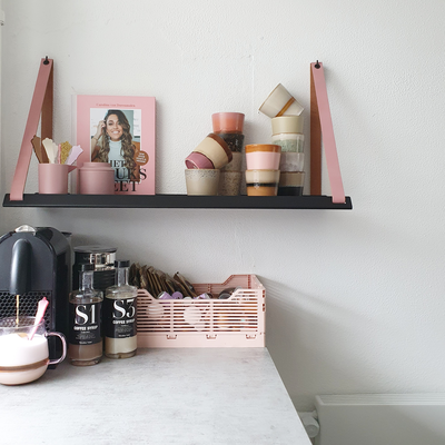 Stalen wandplank 70x20cm - incl. leren plankdragers