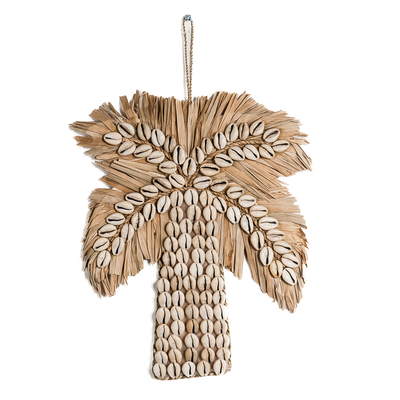 Palmboom wanddecoratie schelpen/palmblad 