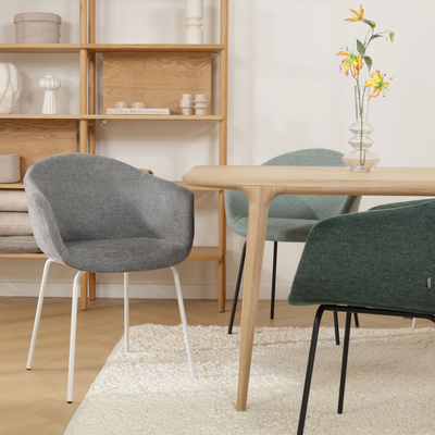 Eetkamerstoel Nora-Otis gestoffeerd - wit onderstel - met armleuningen