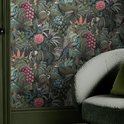 Vliesbehang jungle jamboree green