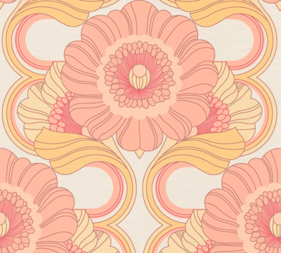 Retro bloemmotief met een lichte structuur – geel, roze, wit