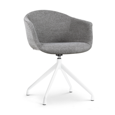 Draaibare eetkamerstoel Nola-Otis gestoffeerd - wit onderstel - met armleuningen