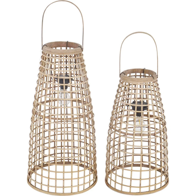 Lantaarn Anzu naturel met LED - set van 2