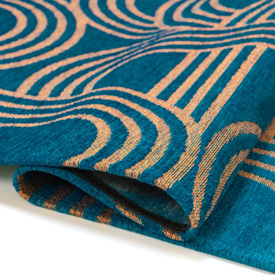 Vloerkleed Disco donkerblauw met geometrische lijnen en cirkels
