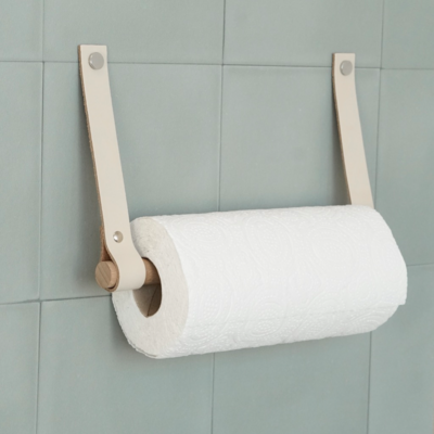 Leren keukenrolhouder (roldrager: rondhout)