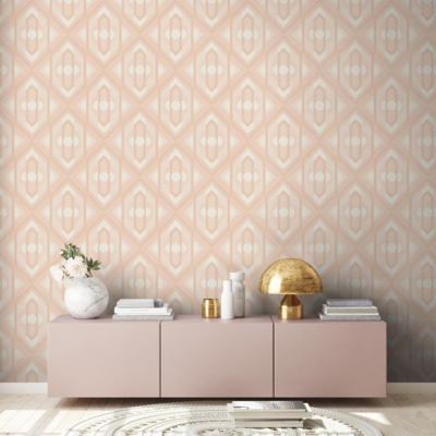 Behang met geometrische ornamenten in zachte kleuren – beige, crème, wit