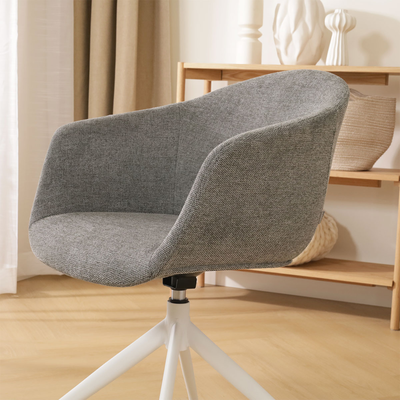 Draaibare eetkamerstoel Nola-Otis gestoffeerd - wit onderstel - met armleuningen