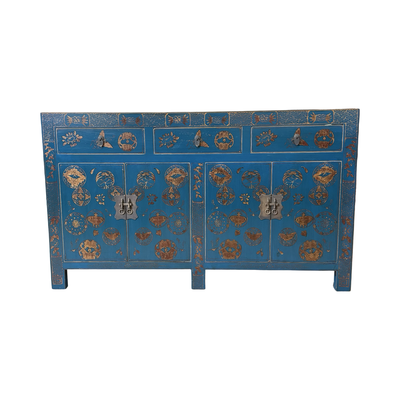 Dressoir blauw 4deur 3la lak uniek mooie schilderwerk
