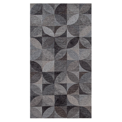 Grijs en zwart Rondo grafisch vloerkleed met abstract bladermotief