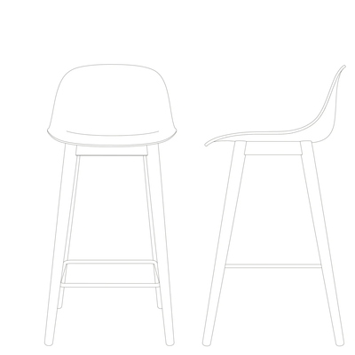 Muuto barkruk met rugleuning Fiber Counter Stool Wood Base
