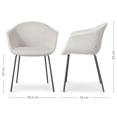 Eetkamerstoel Nora-Otis gestoffeerd - zwart onderstel - met armleuningen